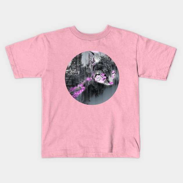 Pink Eyed Lynx Kids T-Shirt by Adoryanti